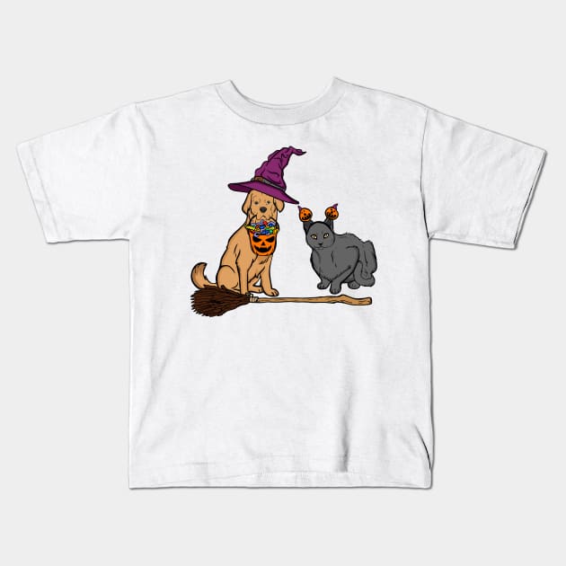 Halloween Dog & Cat Witch Animal Friends Kids T-Shirt by theperfectpresents